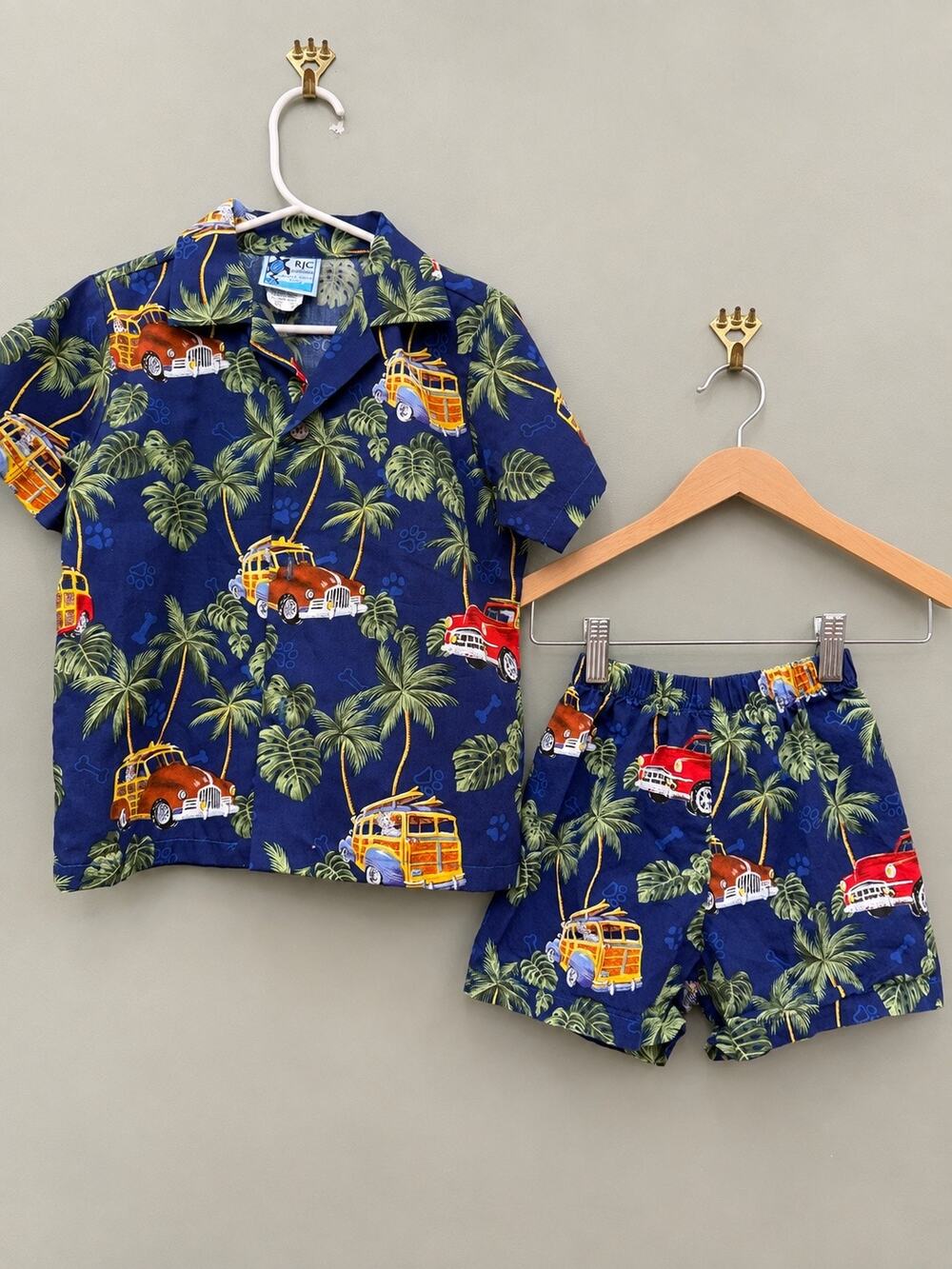 RJC Hawaii Boys 4T Hawaiian Shirt Shorts Set Woody Car Dog 100% Cotton